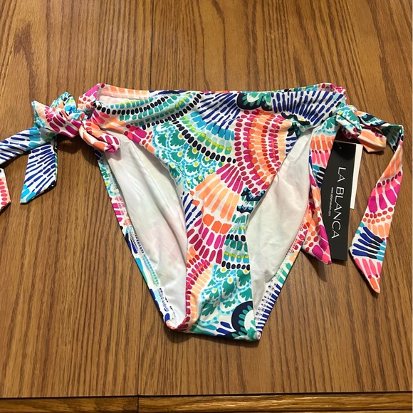 NWT La Blanca Waves of Color Side Tie Hipster Bikini Bottom Swim Size 10 - Picture 2 of 5